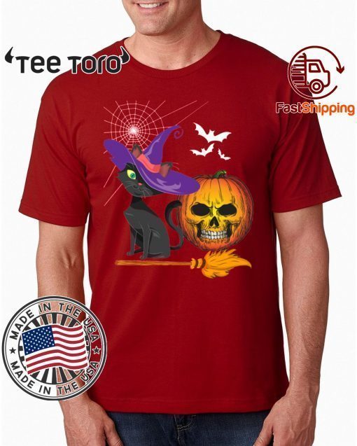 Happy Halloween Cat Pumpkin Witch Funny Halloween Gift Tee Shirt