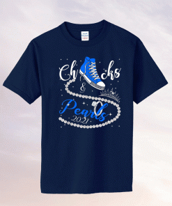 Chucks and Pearls 2021 HBCU Black Girl Magic Blue Tee Shirt