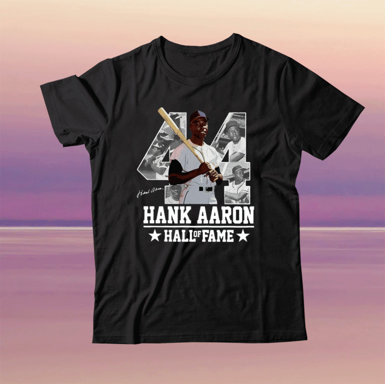 Hank Aaron 44 HOF Milwaukee-Atlanta Baseball Jersey Hammer Aaron Tee Shirt