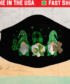 Three Gnomes Holding Shamrock Leopard Plaid St Patrick's Day Gift Face Mask