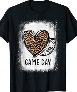 Game Day With Leopard Heart Football Lovers Mom Bleached Funny TShirt