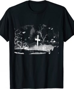 Halloween spooky graveyard bats art print 2021 t-shirt