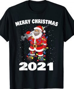 Merry Christmas Vaccinated Santa In Mask Tree Lights 2021 TShirt