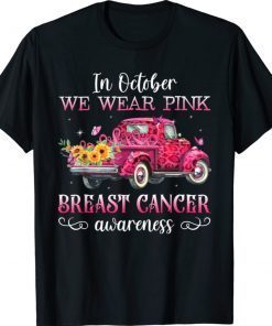 In October We Wear Pink Ribbon Leopard Truck Breast Cancer 2021 Shirts