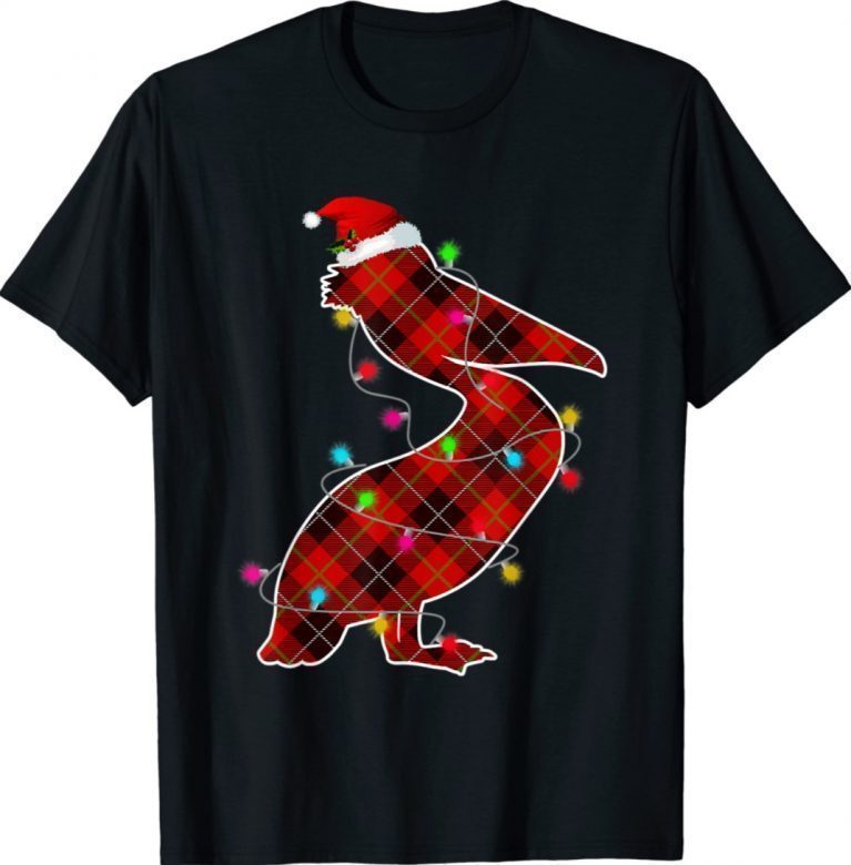 Xmas Pajama Red Plaid Christmas Lights Pelican Animals Unisex TShirt