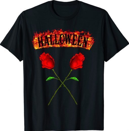 Cool Halloween outfit with roses and flames 2021 tshirt