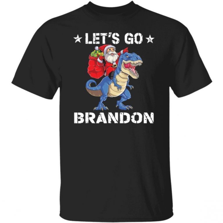 Santa Riding Dinosaur T-Rex Let’s Go Brandon Christmas 2021 TShirt