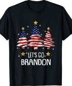 Merry Christmas Let's Go Brandon US Flag Three Pine Trees Funny Shirts
