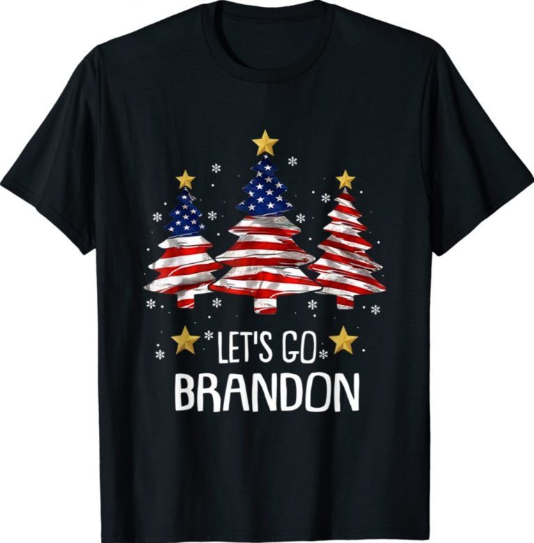 Merry Christmas Let's Go Brandon US Flag Three Pine Trees Funny Shirts