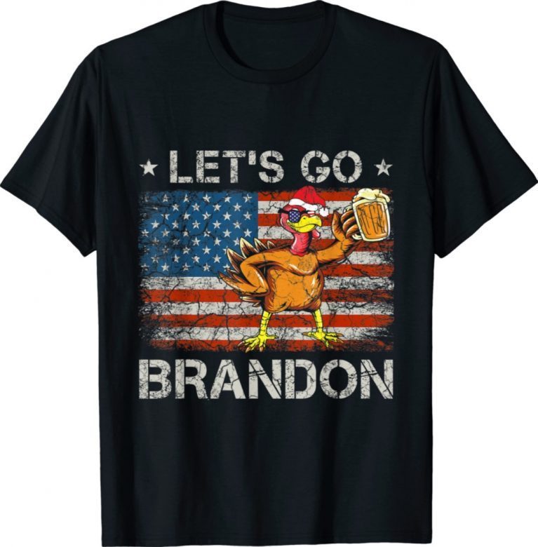 Vintage Let's Go Brandon Thanksgiving Turkey Anti Biden USA Flag T-Shirt