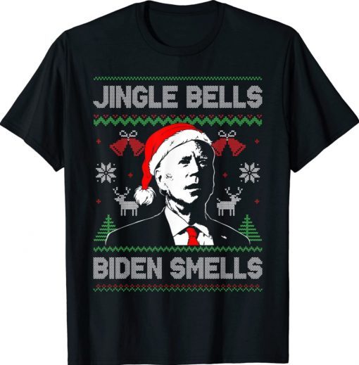 Santa Biden Jingle Bells Biden Smells Ugly Christmas Xmas TShirt