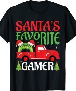 Santa's Favorite Gamer Christmas Gaming Santa Hat Pajama Gift T-Shirt