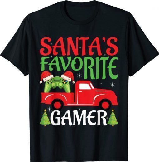 Santa's Favorite Gamer Christmas Gaming Santa Hat Pajama Gift T-Shirt