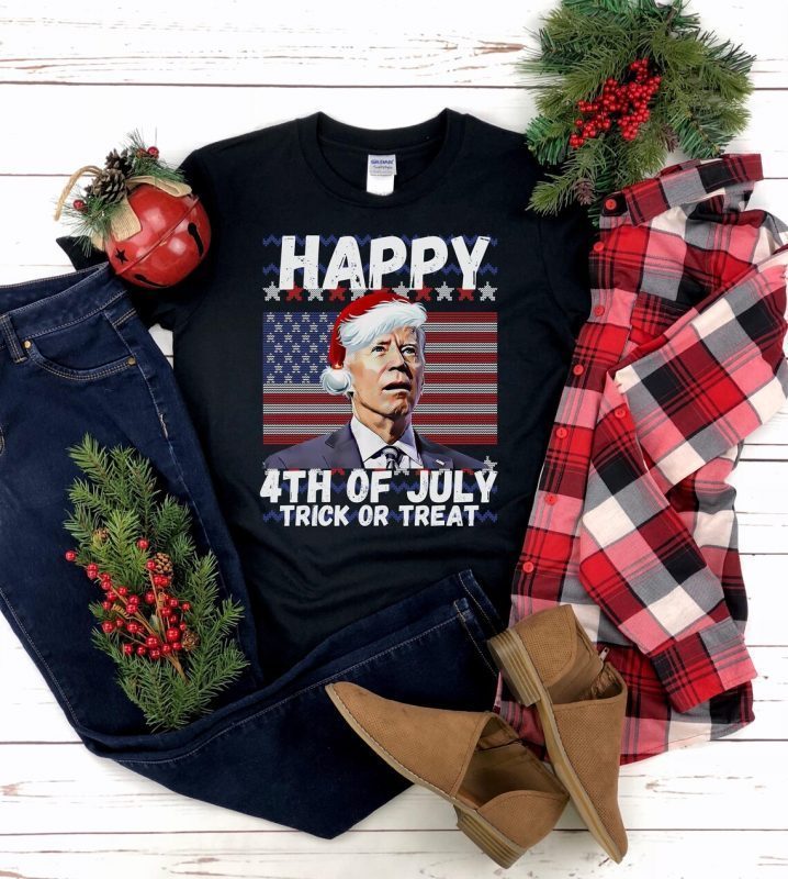 Funny Joe Biden Santa Hat Shirt, Happy 4th of July Confused Biden, Biden Christmas Shirt