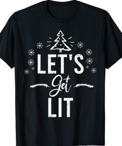 Funny Let's Get Lit Drinking Santa Hat Christmas Lights 2022 T-Shirt