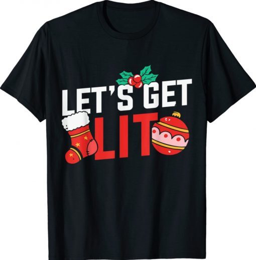 Let's Get Lit Drinking Stock Bomb Santa Hat Christmas Light 2022 Shirts