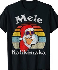 Mele Kalikimaka Retro Christmas Santa Shaka Hawaii Funny Shirts