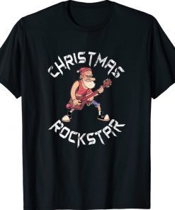 Funny Christmas Rockstar Santa Plays The Guitar Xmas Tee Shirt