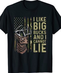 I Like Big Bucks and I Cannot Lie Deer Hunting USA Flag Vintage TShirt