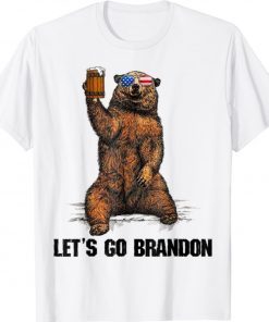 Lets Go Branon Bear Drinking Beer USA Flag Glasses Vintage Shirts