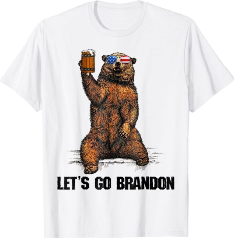 Lets Go Branon Bear Drinking Beer USA Flag Glasses Vintage Shirts