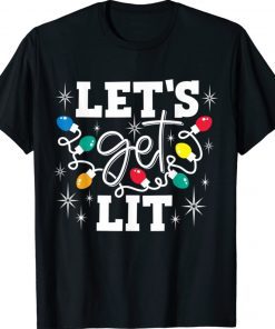 Let's Get Lit Drinking Santa Hat Christmas Gift TShirt