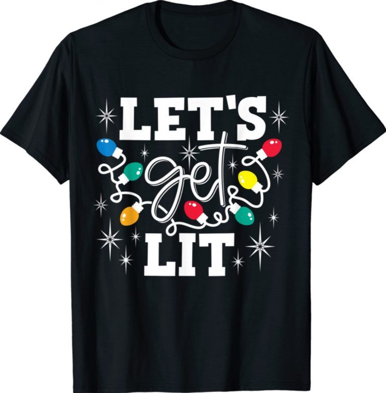 Let's Get Lit Drinking Santa Hat Christmas Gift TShirt