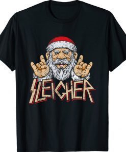 Cool Sleigher Santa Christmas Heavy Metal Music Tee Shirt