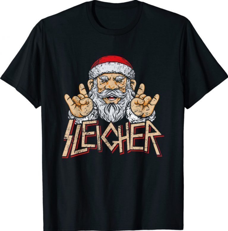 Cool Sleigher Santa Christmas Heavy Metal Music Tee Shirt