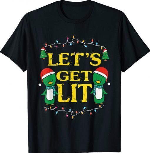 Let's Get Lit Drinking Santa Hat Christmas Lights Gift TShirt