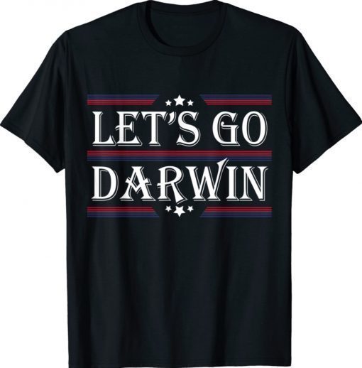 Vintage Let's Go Darwin Sarcastic Saying USA Flag Tee Shirt