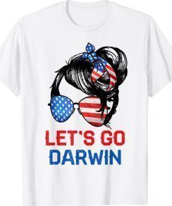 Vintage Let's Go Darwin Girl Lets Go USA Flag Messy Bun TShirt