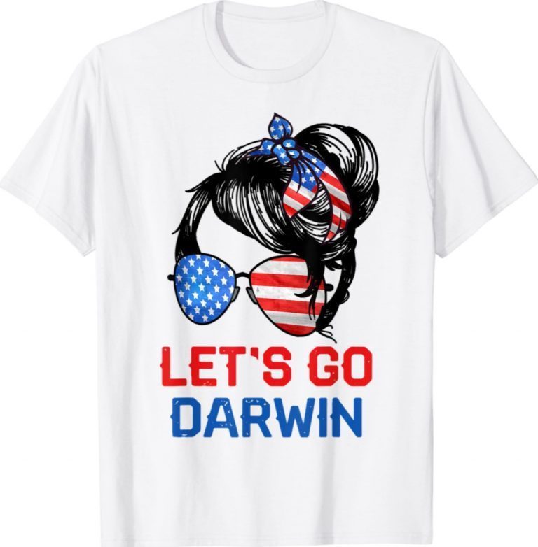 Vintage Let's Go Darwin Girl Lets Go USA Flag Messy Bun TShirt