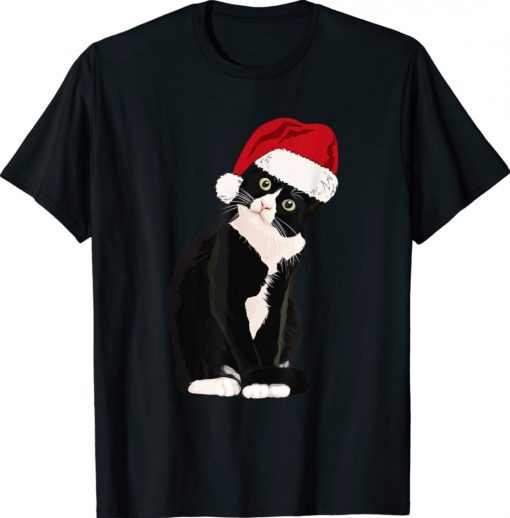 Tuxedo Cat Meow Christmas Cat Catmas Cute Tuxie Lover Tee Shirt