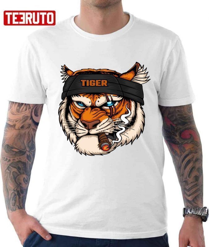 Tiger Head Wearing Bandana While Smoking 2022 T-Shirt