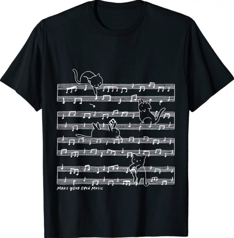 Cute Musical Kitty Cat Knocking Over Piano Sheet Music Vintage TShirt