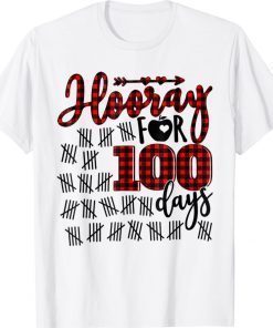 Buffalo Plaid Happy 100th Day of School Hooray for 100 Days Vintage TShirt