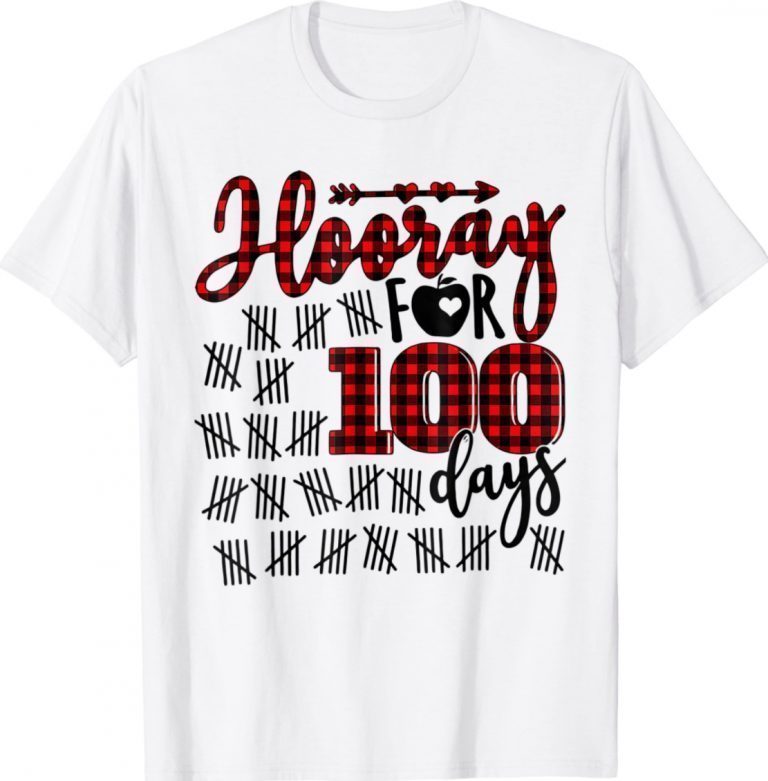 Buffalo Plaid Happy 100th Day of School Hooray for 100 Days Vintage TShirt