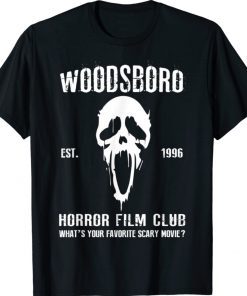 Woodsboro Horror Character Wearing Mask Film Club Est 1996 Vintage TShirt