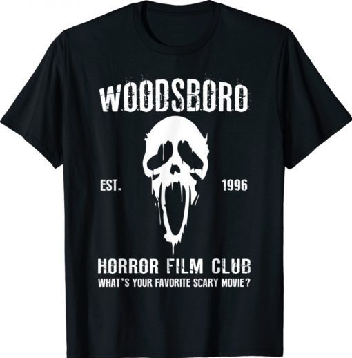 Woodsboro Horror Character Wearing Mask Film Club Est 1996 Vintage TShirt