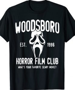 Woodsboro Horror Character Wearing Mask Film Club Est 1996 Tee Shirt