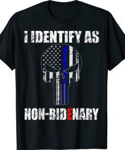 Vintage Skull Blue American Flag Patriots I Identify As Non-Bidenary Tee Shirt