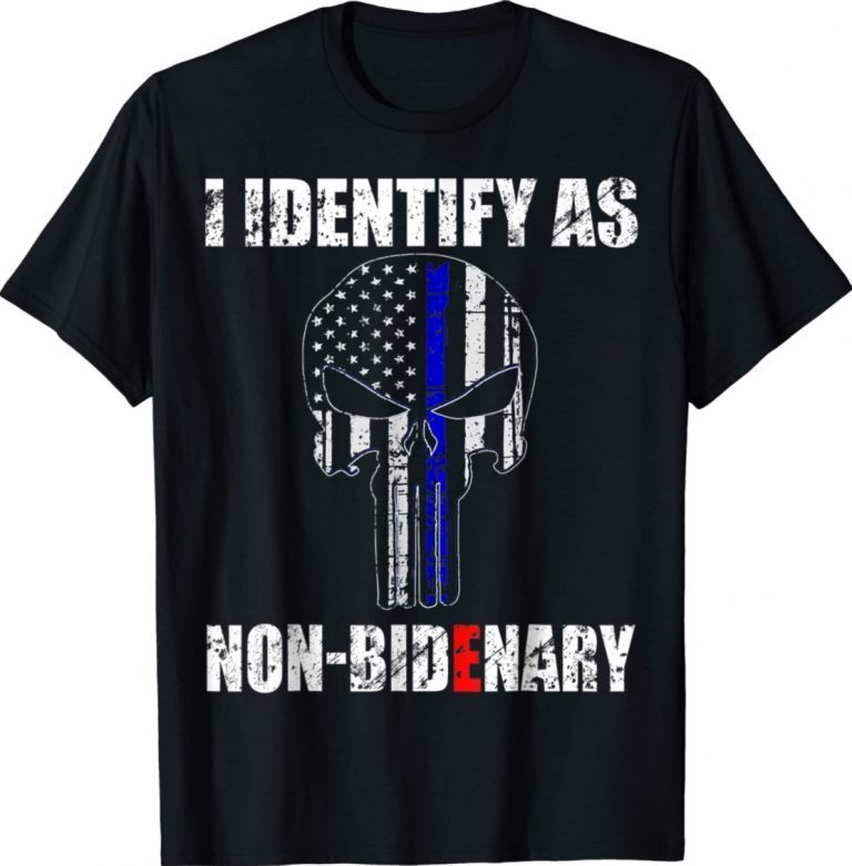 Vintage Skull Blue American Flag Patriots I Identify As Non-Bidenary Tee Shirt
