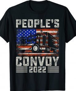 Vintage People's Convoy 2022 I Support Truckers American Flag Shirt