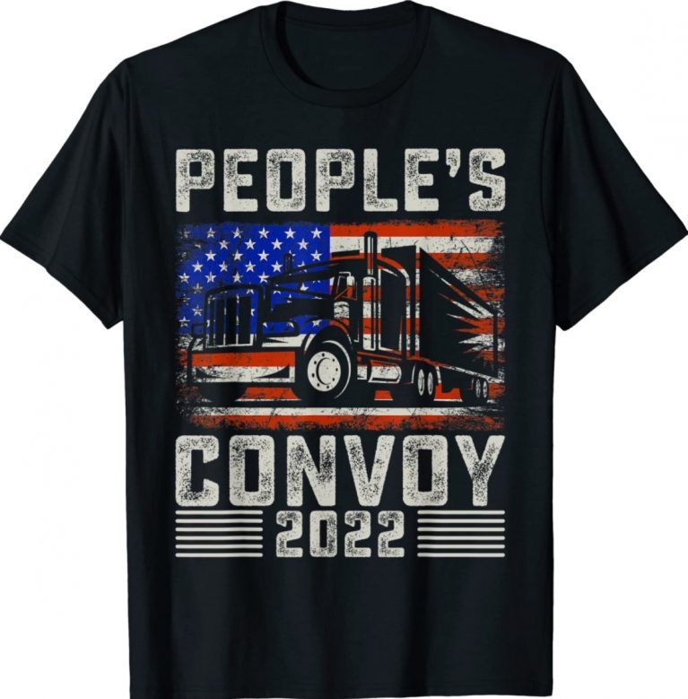 Vintage People's Convoy 2022 I Support Truckers American Flag Shirt