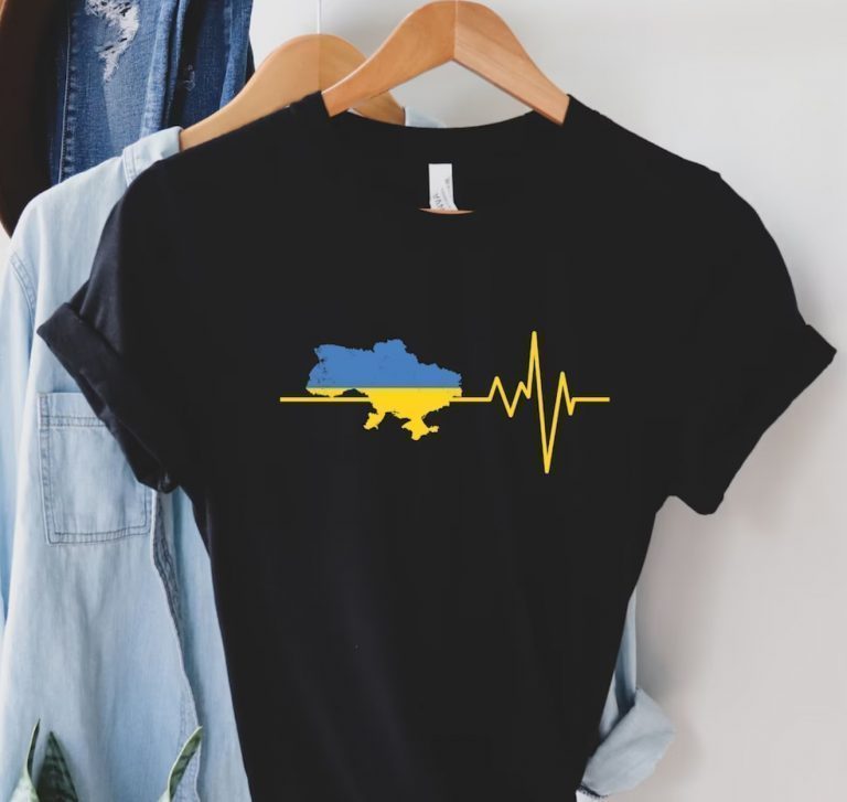 Ukraine heartbeat ukrainian flag map love shirts