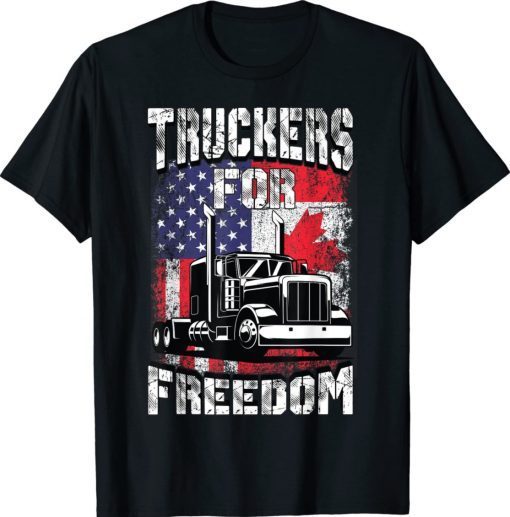 American Flag Canada Flag Freedom Convoy 2022 Trucker Driver Unisex TShirt