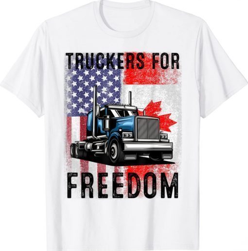 American Flag Canada Flag Freedom Convoy 2022 TRUCKER Driver Funny Shirts