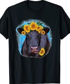 Western Country Farm Farmer Black Cow Angus Cow Sunflowers Unisex TShirt