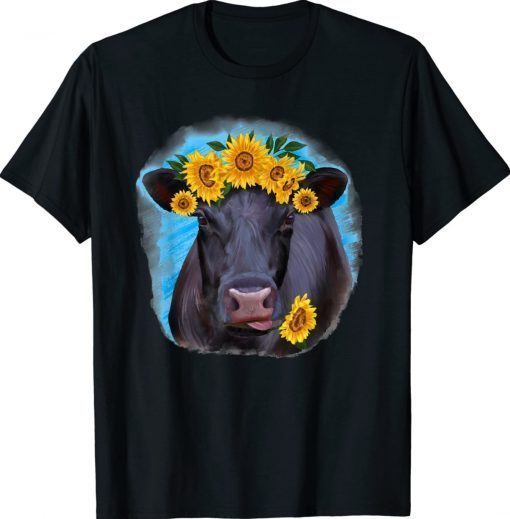 Western Country Farm Farmer Black Cow Angus Cow Sunflowers Unisex TShirt